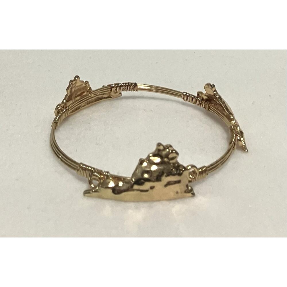 Gold-tone Wire-wrapped Bangle Bracelet Jewelry Fixed Charms Virginia Map Size 8